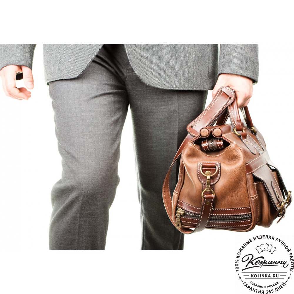 Кожаный дорожный саквояж "Малый" (коричневый)